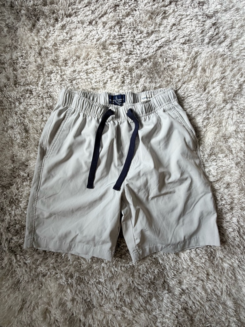 Tailor Vintage Light Gray Drawstring Shorts with Navy Cord